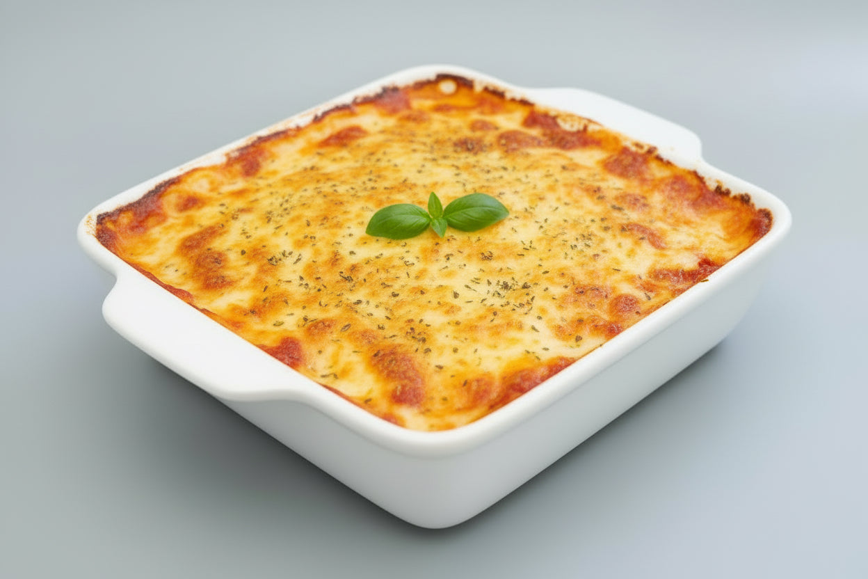 Lasanha de espinafres, cogumelos e cottage de amêndoa com béchamel de caju