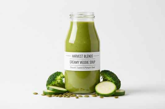  Creme de brócolos, courgete e sementes de abóbora em garrafa de vidro de 500ml