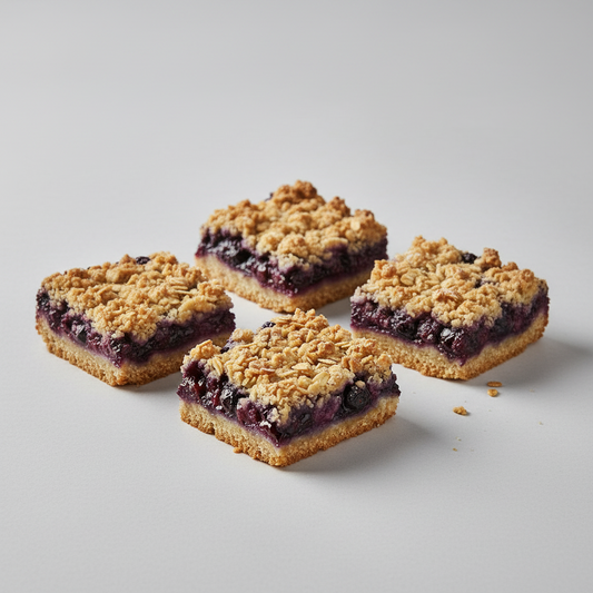 Quadrados de crumble de mirtilos