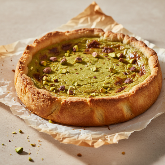 La vegaña Tarta Basca pistachio ('queijada de pistachio)
